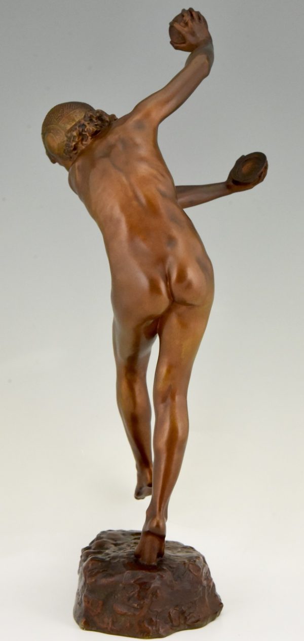 Art Nouveau bronze sculpture nude with cymbals