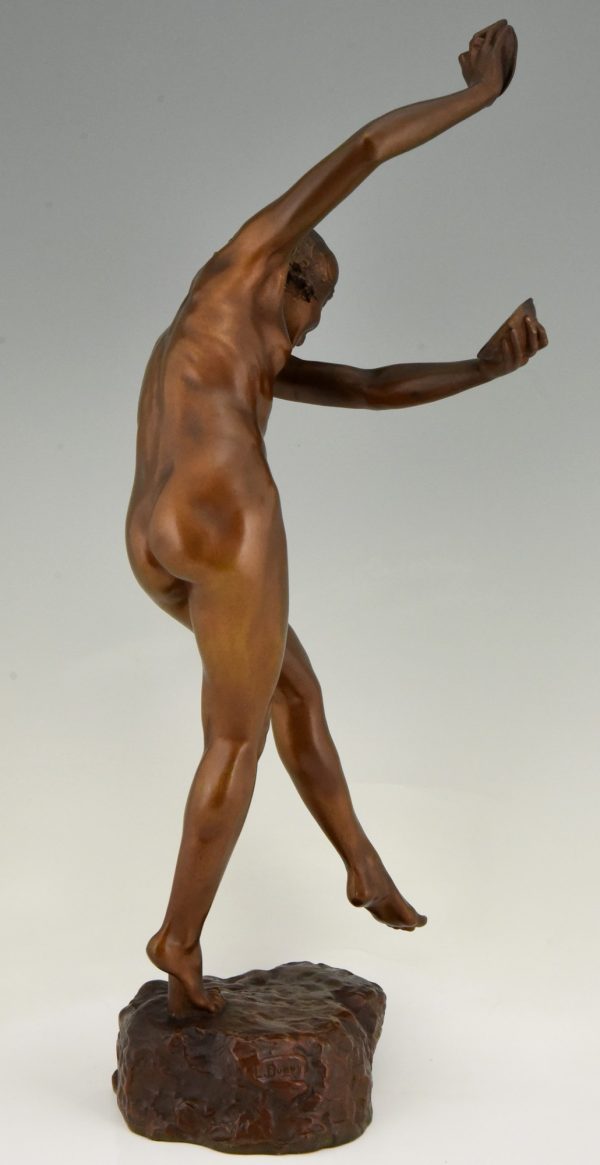 Art Nouveau bronzen sculptuur naakt met cymbalen