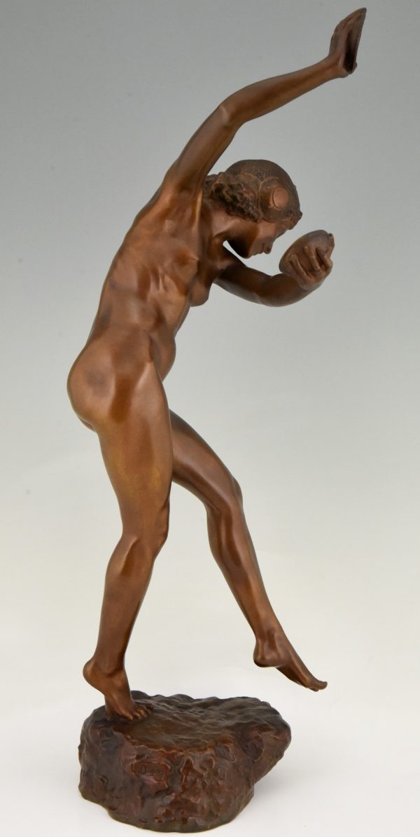 Art Nouveau bronze sculpture nude with cymbals