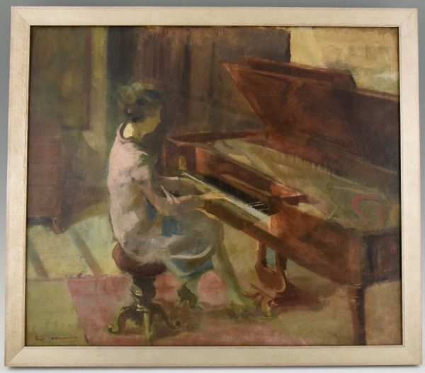 Tableau Art Deco d’une femme au piano