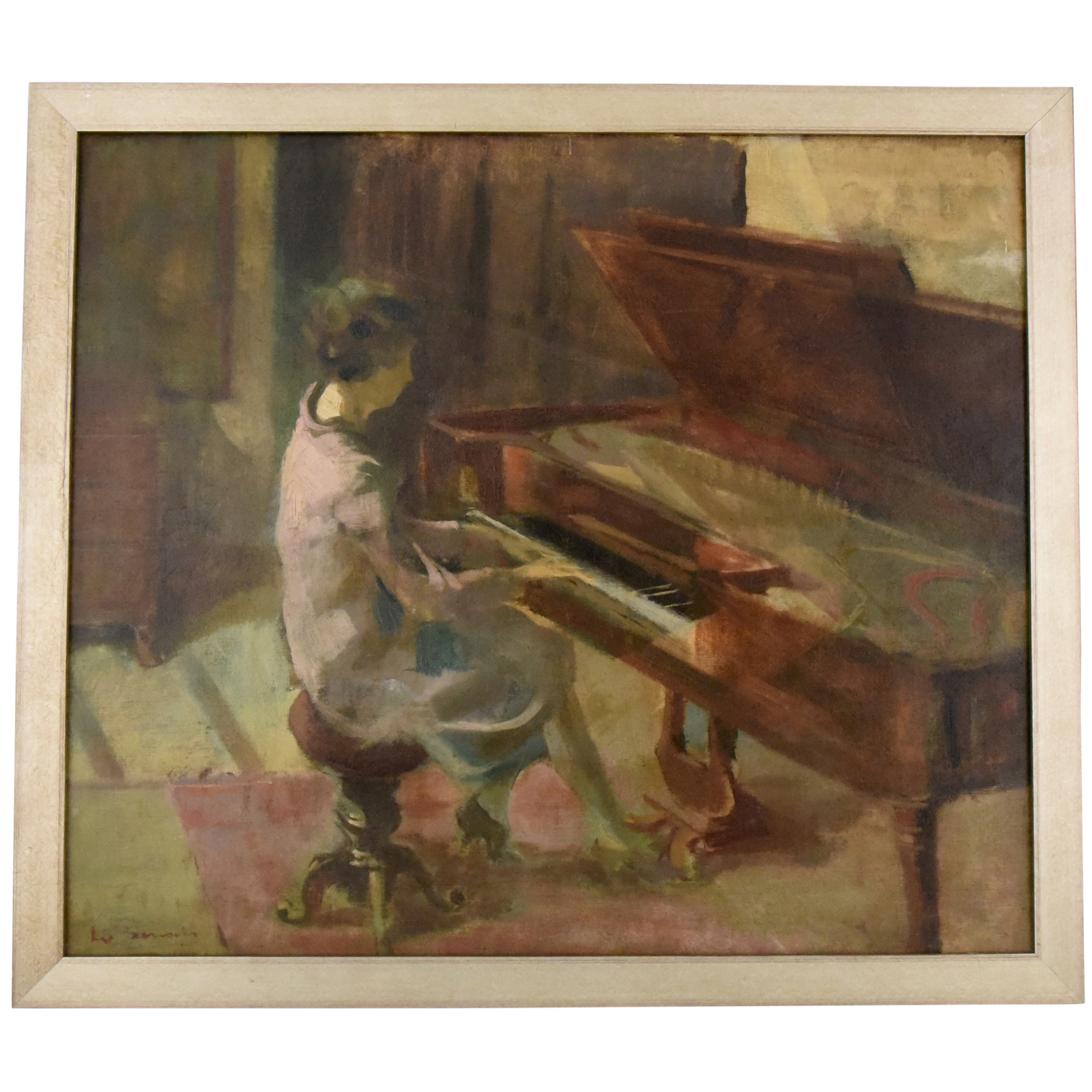 Art Deco Schilderij vrouw aan de piano.
