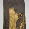 Jugendstil Vase Bronze Frau mit Blumen