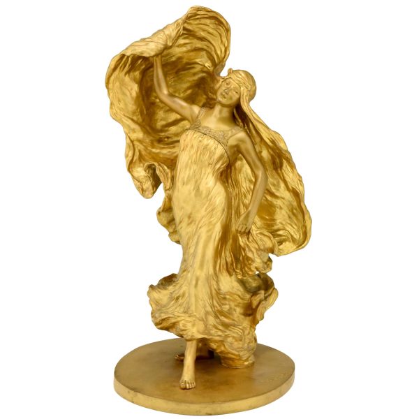 Art Nouveau sculpture en bronze doré Loïe Fuller danseuse