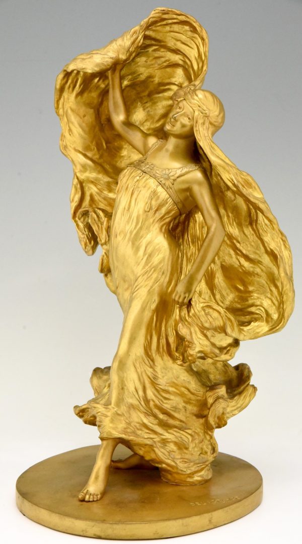 Jugendstil Bronze vergoldet Skulptur Loïe Fuller Tänzerin