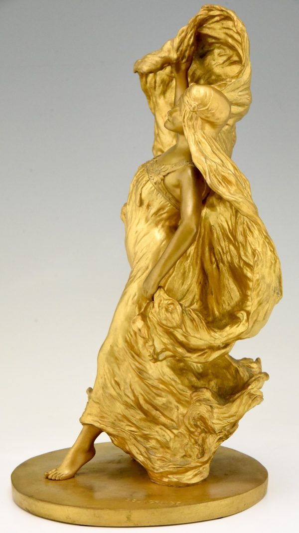 Art Nouveau sculpture en bronze doré Loïe Fuller danseuse