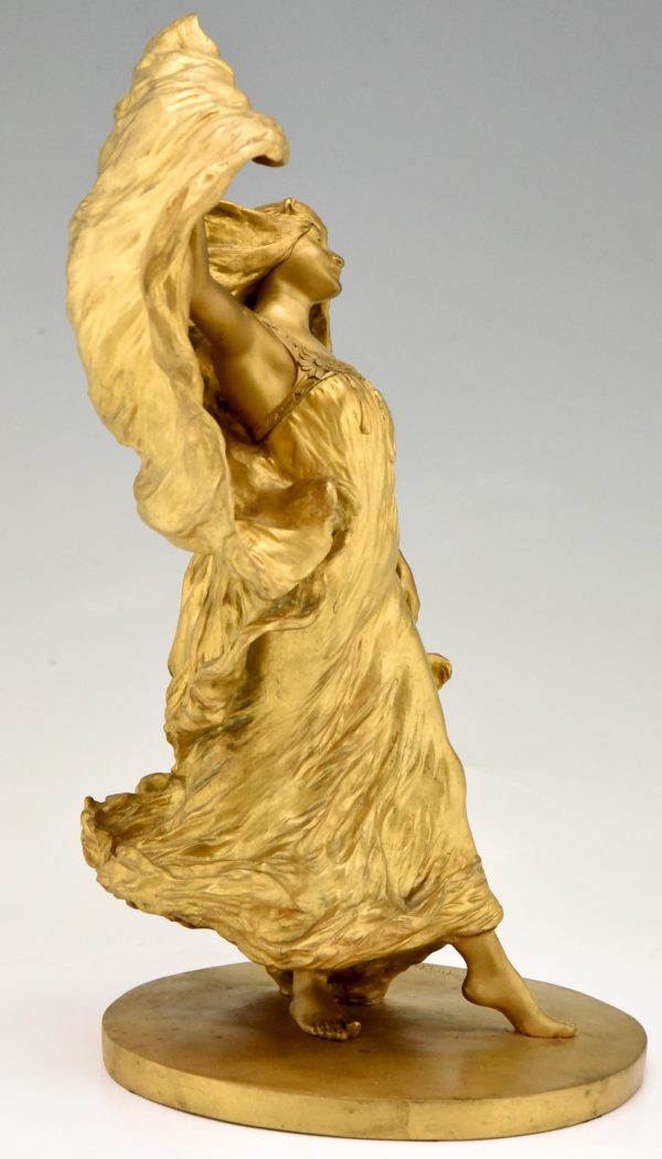 Jugendstil Bronze vergoldet Skulptur Loïe Fuller Tänzerin