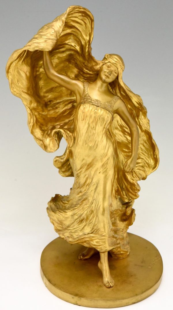 Art Nouveau sculpture en bronze doré Loïe Fuller danseuse