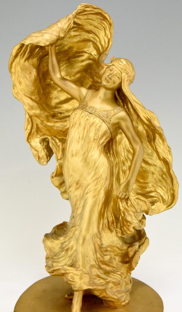 Jugendstil Bronze vergoldet Skulptur Loïe Fuller Tänzerin