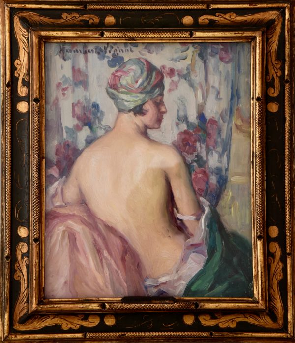 Tableau Art Deco femme nu au turban.