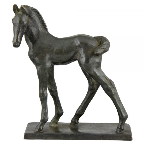 Art Deco bronze sculpture of a foal, young horse.