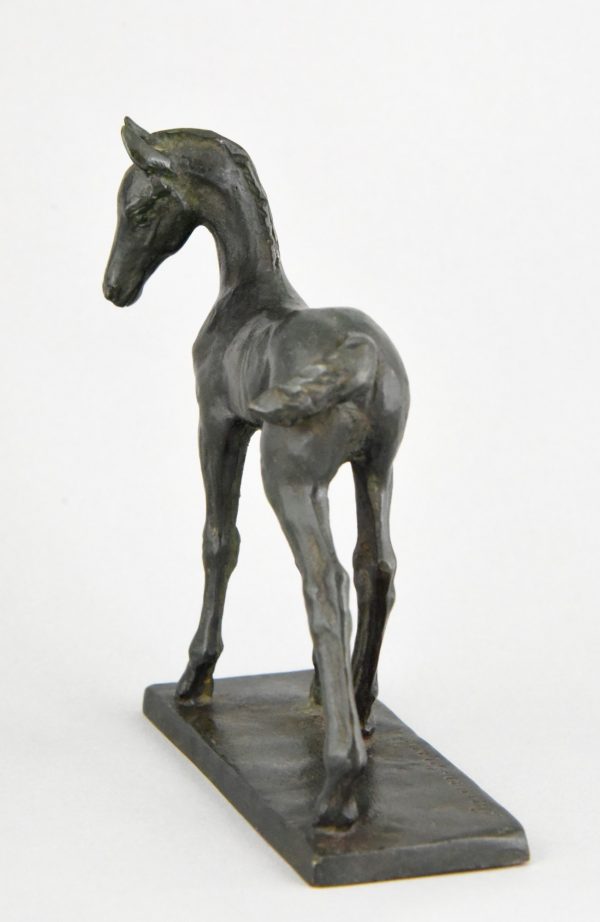 Art Deco bronze sculpture of a foal, young horse.