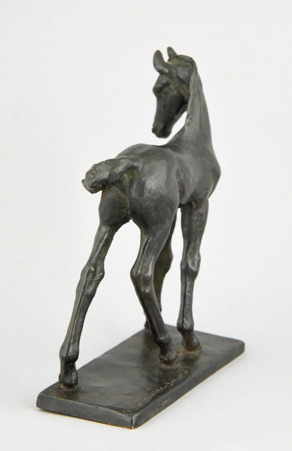 Art Deco bronze sculpture of a foal, young horse.