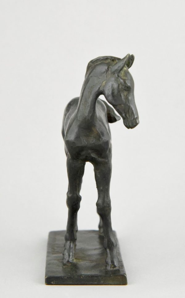 Art Deco bronze sculpture of a foal, young horse.