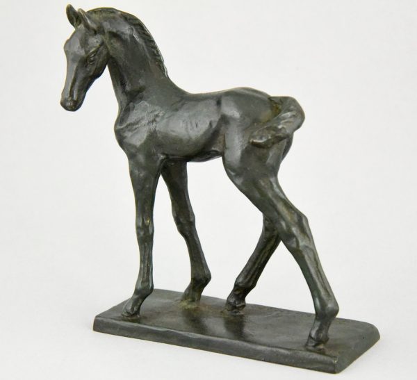 Art Deco bronze sculpture of a foal, young horse.