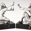 Art Deco bronze bookends Pierrot and female clown