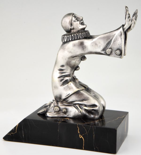 Art Deco serre livres bronze Pierrot et Colombine