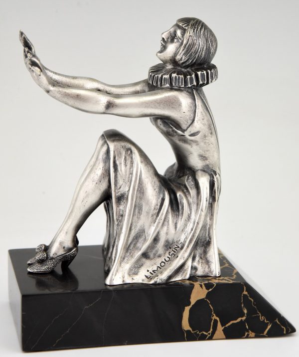 Art Deco Buchstütze Bronze Pierrot und Colombine