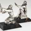 Art Deco serre livres bronze Pierrot et Colombine