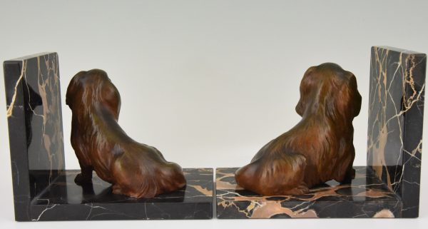 Art Deco serre livres en bronze chiens épagneul King Charles