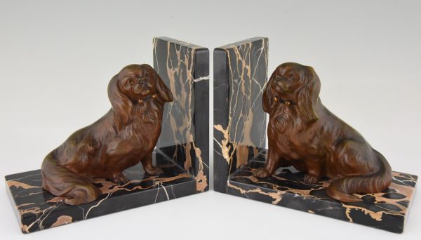 Art Deco serre livres en bronze chiens épagneul King Charles