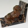 Art Deco bronzen boekensteunen met King Charles spaniel honden