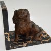 Art Deco bronzen boekensteunen met King Charles spaniel honden