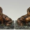 Art Deco serre livres bronze chiens King Charles