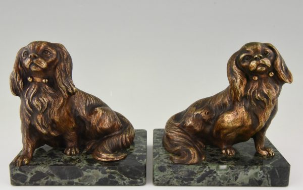Art Deco serre livres bronze chiens King Charles
