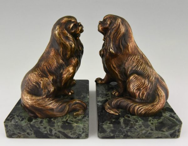 Art Deco serre livres bronze chiens King Charles