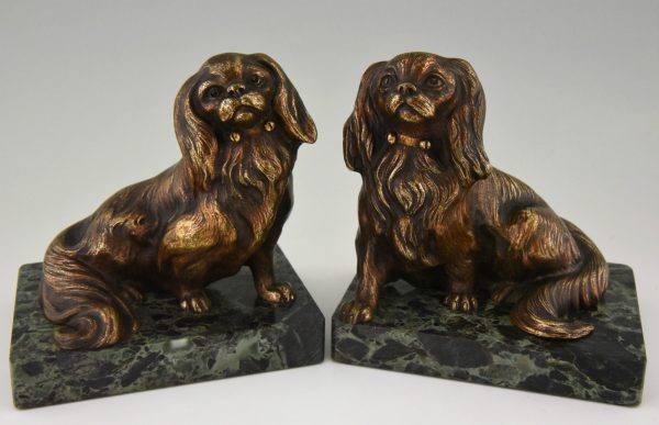 Art Deco serre livres bronze chiens King Charles