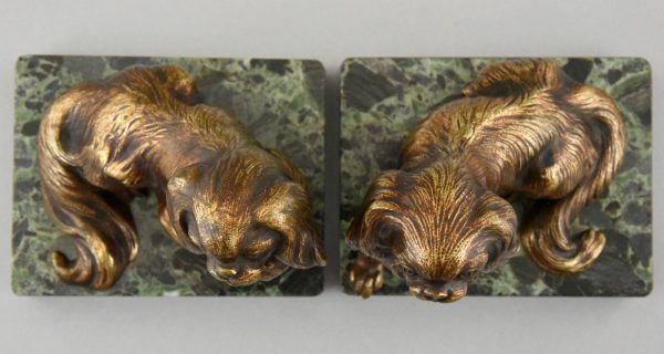 Art Deco bronze King Charles dog bookends