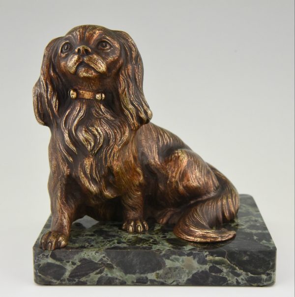 Art Deco serre livres bronze chiens King Charles