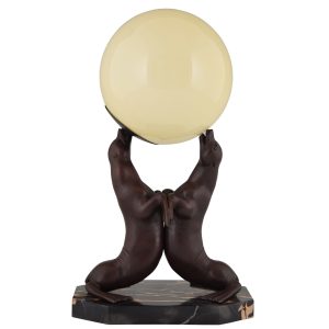 Art Deco lamp of two seal playing with a ball