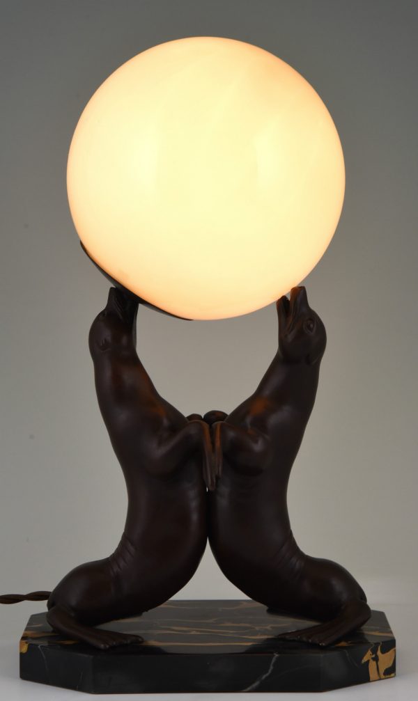 Lampe Art Deco deux phoques jouant