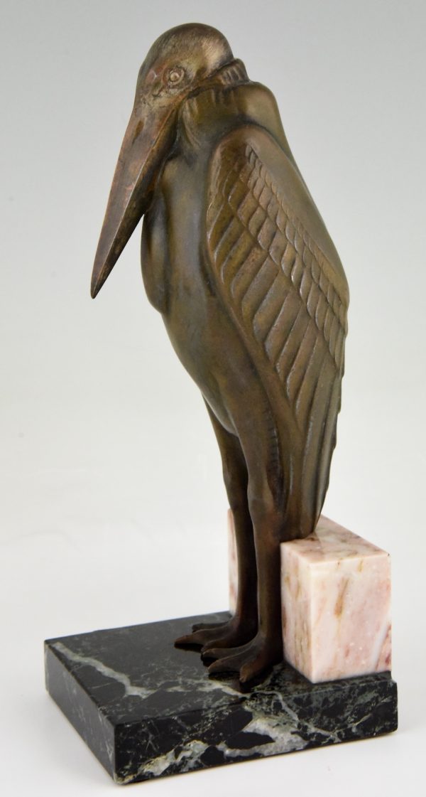 Art Deco marabou stork bookends