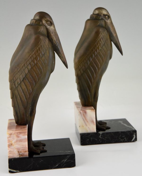 Art Deco marabou stork bookends