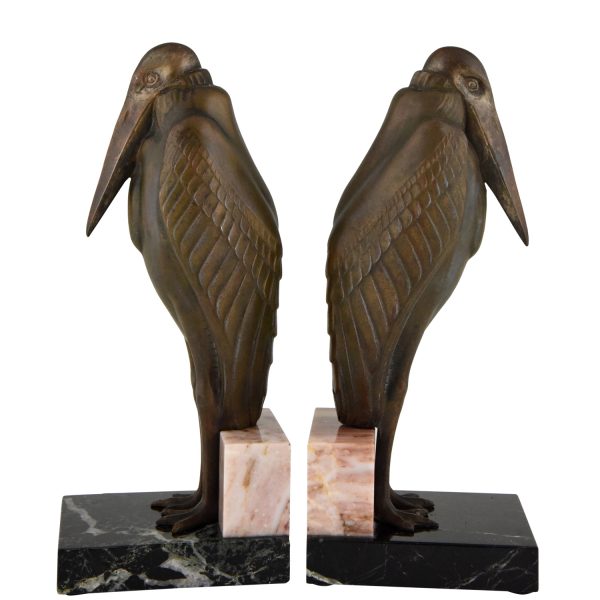 Art Deco marabou stork bookends