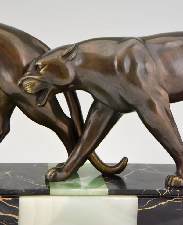 Art Deco sculpture of two panthers