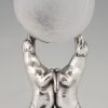 Art Deco silvered lamp of two seal playing with a ball