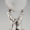 Art Deco verzilverde lamp zeeleeuwen met bal