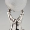 Art Deco silvered lamp of two seal playing with a ball