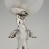 Art Deco silvered lamp of two seal playing with a ball