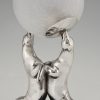 Art Deco silvered lamp of two seal playing with a ball