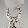 Art Deco silvered lamp of two seal playing with a ball