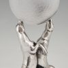 Art Deco silvered lamp of two seal playing with a ball