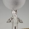 Art Deco silvered lamp of two seal playing with a ball