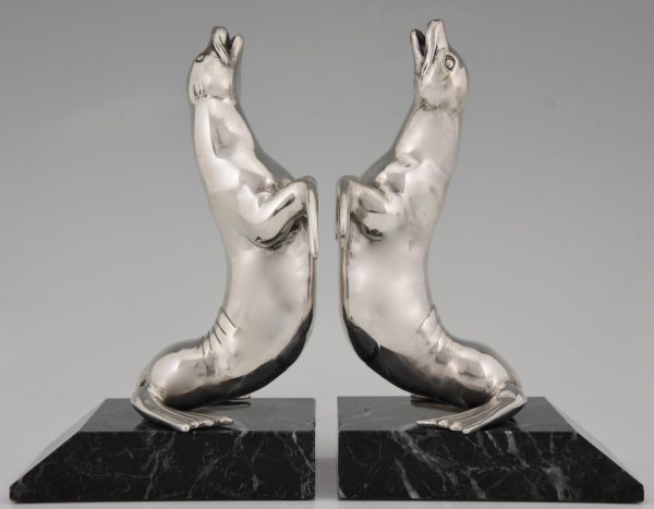 Art Deco silvered seal bookends