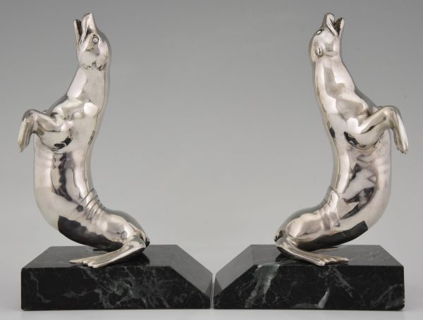 Art Deco silvered seal bookends