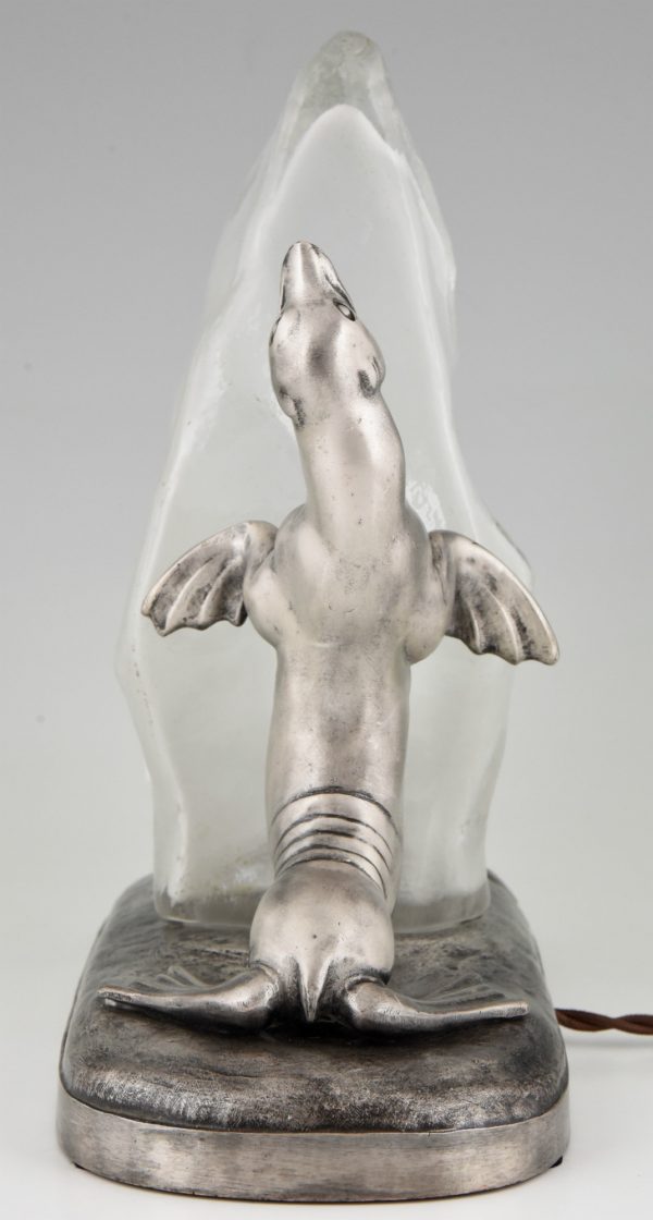 Franse Art Deco lamp met zeeleeuw en ijsschots
