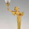 French gilt bronze Art Nouveau lamp woman holding a torch